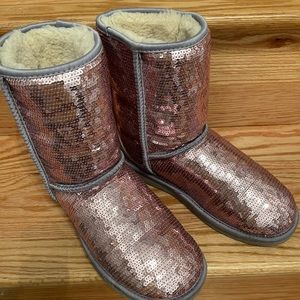 UGG Sequined Pink Boots Size 7 was worn once, still like new. Pet & smoke free